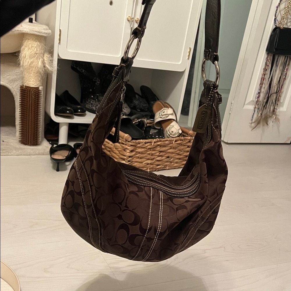 Coach Brown Patterned Shoulder Bag - Picture 3 of 4